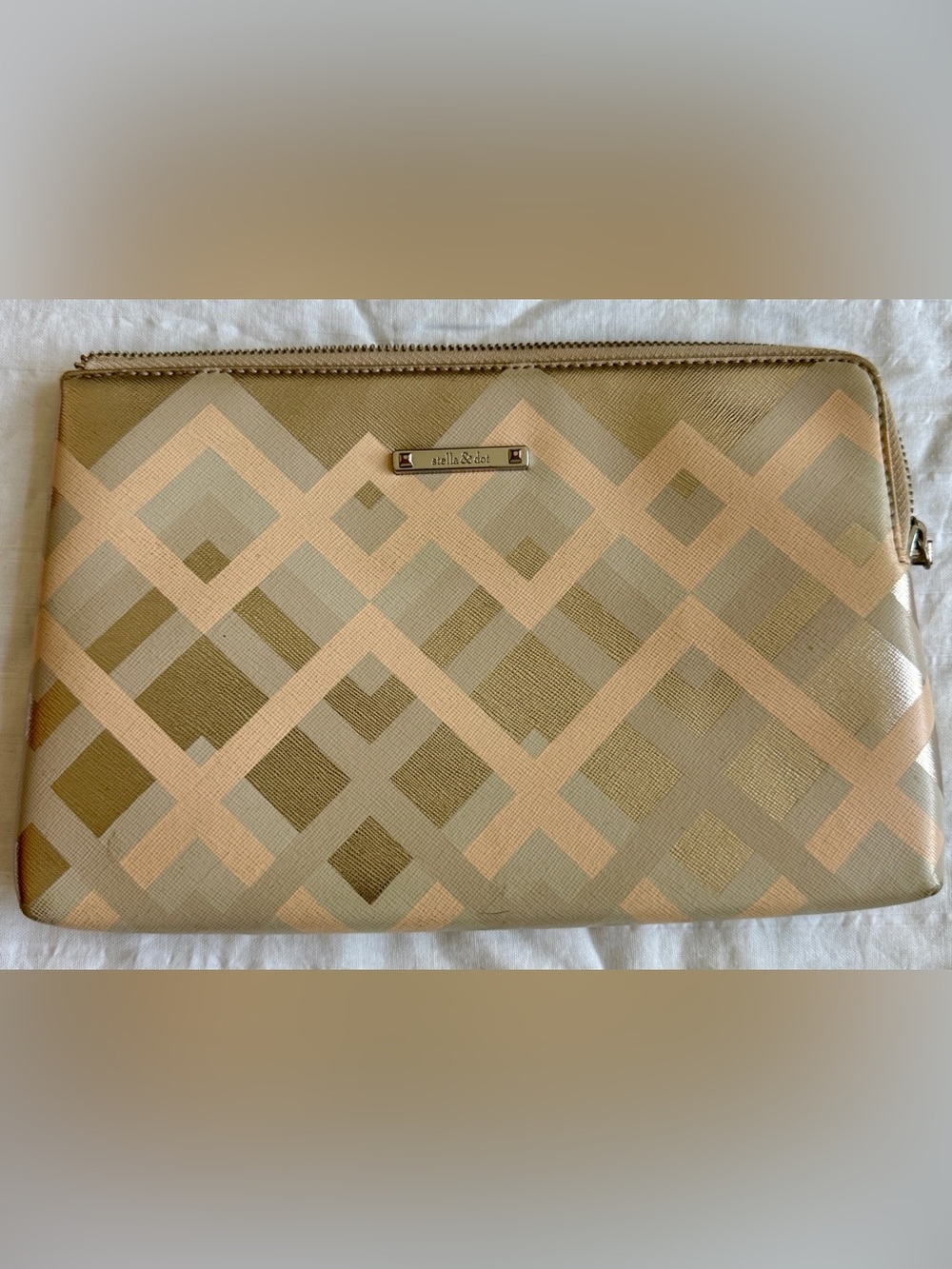 Stella & Dot Gold and Beige Geometric Wristlet Clutch